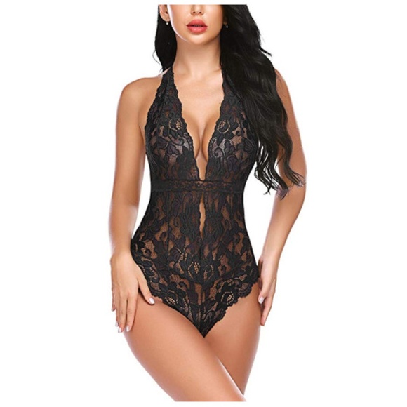 Lace Teddy One Piece Snap Crotch Bodysuit Lingerie - Picture 1 of 7
